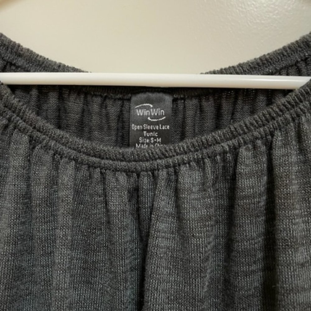 Win Win charcoal  gray open sleeve lace tunic. - Picture 4 of 8